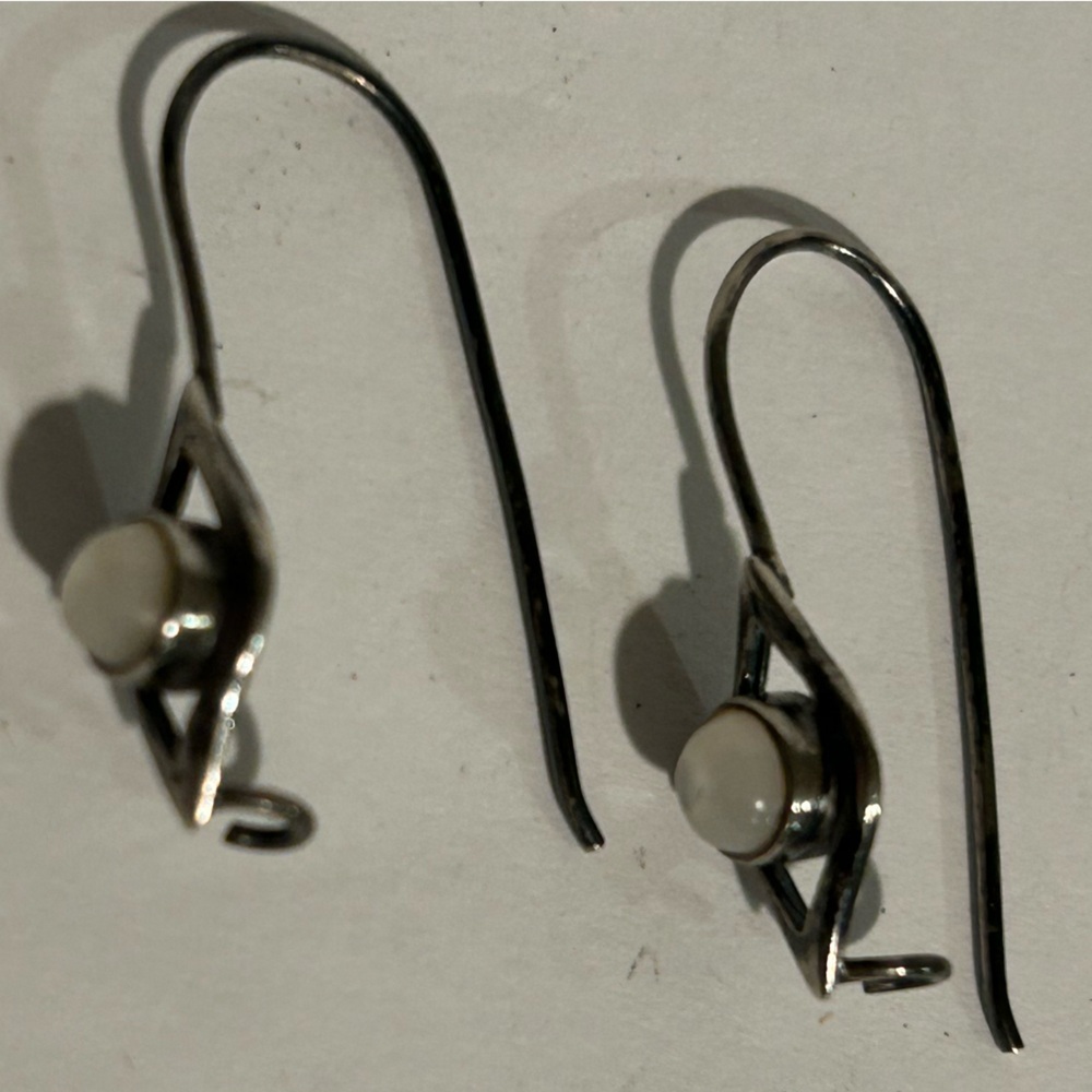 Silver Hook Earrings with White Quartz